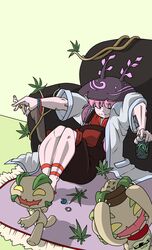  ambiguous_gender ankama carpet cigarette clothing coat container drugs female footwear furniture grass_hair group hair happy hi_res holding_object human human_focus jar lab_coat mammal marijuana ojisan_mopy overalls pink_hair plant puppet ring sadida sandals sofa tattoo topwear vines 