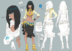  alice_(kyokugen_dasshutsu) black_hair blue_nails breasts cleavage concept_art cropped_jacket dark_skin egyptian eyeliner female hand_on_own_hip high_heels kyokugen_dasshutsu kyokugen_dasshutsu_adv:_zennin_shibou_desu large_breasts lips lipstick long_hair lowleg lowleg_skirt makeup midriff multiple_views nail_polish navel nishimura_kinu official_art photoshop_(medium) reference_sheet skirt underboob very_dark_skin 