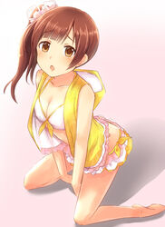  bikini brown_eyes brown_hair commentary_request female idolmaster idolmaster_cinderella_girls igarashi_kyoko long_hair open_mouth pochita_(pochitaiko) side_ponytail solo swimsuit 