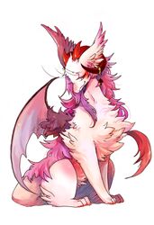  ambiguous_gender dragon feral fur furred_dragon furred_scalie hair kemono long_hair membrane_(anatomy) membranous_wings mythological_creature mythological_scalie mythology pipisan scalie solo tail white_body white_fur wings 