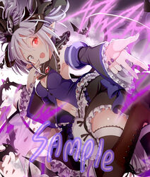  :d animal armpits bat_(animal) black_bow black_skirt black_thighhighs blue_shirt boots bow breasts brown_eyes brown_footwear chouhakai!!_barbarossa commentary_request cross-laced_footwear curled_horns demon_girl demon_horns demon_wings detached_sleeves female fingernails frilled_skirt frills givuchoko glowing glowing_eye grey_wings hair_between_eyes hairbow hand_to_own_mouth heterochromia horns knee_boots lace-up_boots long_sleeves looking_at_viewer looking_back medium_breasts nail_polish navel oerba_yun_fang open_mouth pointy_ears purple_nails red_eyes sample_watermark shirt silver_hair skirt sleeveless sleeveless_shirt smile solo standing standing_on_one_leg thighhighs thighhighs_under_boots transparent transparent_wings twintails v-shaped_eyebrows watermark wide_sleeves wings 