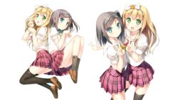  azuki_azusa blonde_hair blush boots bow green_eyes hentai_ouji_to_warawanai_neko kantoku photoshop ribbons seifuku thighhighs tsutsukakushi_tsukiko white zettai_ryouiki 