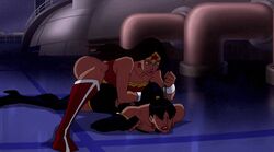  2girls animated animated breasts dc_comics fighting high_heel_boots rope superwoman thigh_boots wonder_woman 