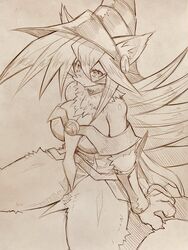  2019 3:4 alternate_species anthro big_breasts blush bottomwear breasts choker claws cleavage clothed clothing curemitsuba dark_magician_girl domestic_cat dress duel_monster felid feline felis female fur furrification graphite_(artwork) hair handpaw hat headgear headwear hi_res high-angle_view jewelry kemono kneeling loincloth mammal monochrome neck_tuft necklace off_shoulder paws pencil_(artwork) solo traditional_media_(artwork) tuft whiskers witch_hat yu-gi-oh! 