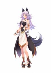  animal_ears atelier-moo bare_shoulders breasts detached_sleeves female full_body grey_eyes highres large_breasts long_hair mana_(our_battle_has_just_begun!) our_battle_has_just_begun! purple_hair simple_background sleeveless smile solo tail thighs wolf_ears wolf_girl wolf_tail 