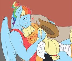  2015 anthro applejack_(mlp) blue_body blue_feathers blue_fur blush clothing cowboy_hat cuddling digital_drawing_(artwork) digital_media_(artwork) duo earth_pony equid equine feathered_wings feathers female freckles friendship_is_magic fur hair hasbro hat headgear headwear heart_symbol horse kissing kissing_head male mammal multicolored_hair my_little_pony mythological_creature mythological_equine mythology nolycs pegasus pony ponytail rainbow_dash_(mlp) rainbow_hair romantic romantic_couple rule_63 wings 