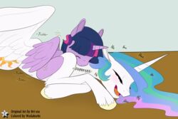  2015 3:2 absurd_res alicorn blowing blowing_on_neck blowing_raspberries bri-sta closed_eyes contact_onomatopoeia cutie_mark different_sound_effects duo equid equine feathered_wings feathers female friendship_is_magic fur hair hasbro hi_res horn laugh long_hair mammal multicolored_hair my_little_pony mythological_creature mythological_equine mythology onomatopoeia open_mouth princess_celestia_(mlp) purple_body purple_fur purple_hair raspberry_kiss sound_effects text tickle_(sound_effect) tickling twilight_sparkle_(mlp) two_tone_hair vowelless vowelless_sound_effect white_body white_fur wings wodahseht zerbert 