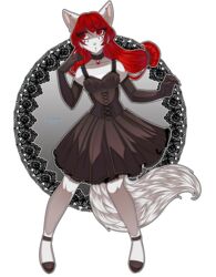  2016 absurd_res alpha_channel alternative_fashion anthro biped breasts clothed clothing collar corset_dress domestic_cat dress ear_piercing felid feline felis female fur gizmo0sue goth gothic_lolita hair hi_res j-fashion kuro_lolita lolita_(fashion) mammal open_mouth piercing red_hair seelena_zorn_(iskra) simple_background small_breasts solo standing victorian_goth white_body white_fur 