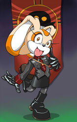  anthro banner boots bottomwear clothing cream_the_rabbit fascism female footwear gloves handwear kandlin lagomorph leporid mammal necktie pose rabbit sega skirt solo sonic_the_hedgehog_(series) tongue uniform young 