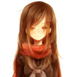  bad_id bad_pixiv_id brown_eyes brown_hair enpera female hair_ornament hairclip kagerou_project long_hair nora_(misato0301) red_scarf scarf school_uniform solo tateyama_ayano 