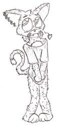  2009 blush bottomless clothed clothing cute_fangs felid feline heart_symbol leopardus male mammal margay monochrome ocelot spunkyfull suggestive traditional_media_(artwork) 