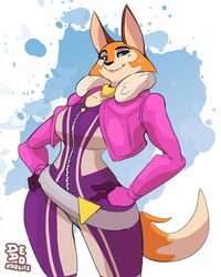  anthro breasts canid canine dedoarts female fox fur glue_studios looking_at_viewer mammal meika_(rimba_racer) orange_body orange_fur rimba_racer smile solo tan_body tan_fur 