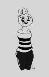  2018 alternate_universe armless ass big_butt breasts buckteeth clothed clothing digital_media_(artwork) female hi_res humanoid kitty_(under(her)tail) looking_at_viewer mammal monochrome monster monster_kid pattern_clothing pattern_shirt pattern_topwear professorcomms shirt solo striped_clothing striped_shirt striped_topwear stripes teeth topwear under(her)tail undertale undertale_(series) 