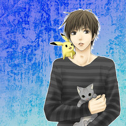  1boy feline pikachu rito453 short_hair simple_background standing 