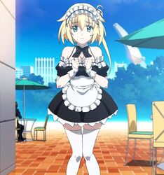  anime_screenshot blonde_hair female green_eyes highres kuusen_madoushi_kouhosei_no_kyoukan lecty_eisenach maid short_hair solo thighhighs white_thighhighs zettai_ryouiki 