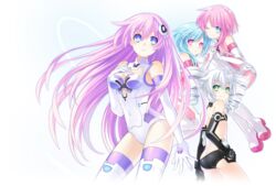  4girls alpha_transparency arm_at_side ass asymmetrical_hair back bare_shoulders black_gloves black_sister blue_eyes blue_hair blunt_bangs blush bodysuit breasts breasts_apart bright_pupils butt_crack choujijigen_game_neptune_re;birth_2 cleavage cleavage_cutout closed_mouth clothing_cutout covered_navel cowboy_shot detached_collar drill_hair elbow_gloves emblem floating_hair from_side gloves glowing gradient green_eyes hair_between_eyes hair_over_shoulder halterneck hand_on_own_chest hand_on_own_hip headgear high_heels holding_hands interlocked_fingers legs_apart leotard light_smile long_hair looking_at_viewer looking_back looking_to_the_side medium_breasts medium_hair multicolored_bodysuit multicolored_clothes multiple_girls neptune_(series) official_art one_eye_closed open_mouth parted_bangs pink_bodysuit pink_eyes pink_hair platform_footwear power_symbol power_symbol-shaped_pupils purple_hair purple_sister revealing_clothes siblings sisters small_breasts smile standing strapless symbol-shaped_pupils thighhighs transparent_background tsunako turtleneck twin_drills twins vambraces very_long_hair white_bodysuit white_gloves white_hair white_legwear white_leotard white_sister_ram white_sister_rom 