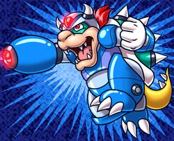  abstract_background anthro armor bowser capcom gun hi_res koopa male mario_bros mega_buster mega_man_(series) mega_man_x_(character) mega_man_x_(series) nintendo ranged_weapon samusmmx scalie simple_background solo weapon 