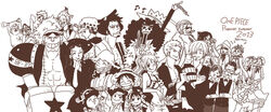  brook caribou_(one_piece) coribou_(one_piece) donquixote_doflamingo duval franky helmeppo kinemon kobi lou_(usopo) marine momonosuke_(one_piece) monkey_d_luffy multiple_boys multiple_girls nami nami_(one_piece) nico_robin one_piece outline pirate roronoa_zoro sanji shichibukai smoker tashigi tony_tony_chopper trafalgar_law usopp 