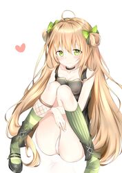  ahoge asymmetrical_legwear black_footwear blonde_hair blush breasts camisole closed_mouth collarbone commentary_request female girls&#039;_frontline green_eyes green_legwear hair_between_eyes heart highres kneehighs knees_up long_hair looking_at_viewer marker_(medium) mary_janes medium_breasts mismatched_legwear panties pantyshot rfb_(girls&#039;_frontline) ribbed_legwear shoes simple_background sitting smile socks solo striped_clothes striped_socks thighs traditional_media two_side_up underwear vertical-striped_clothes vertical-striped_socks very_long_hair white_background white_panties yoko_(yang-tzu) 