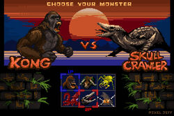  animal ape bug crossover gameplay_mechanics giant_monster godzilla godzilla_(2014) godzilla_(series) gorilla grass horn kaijuu king_kong king_kong_(series) kong:_skull_island legendary_pictures mire_squid monarch monster monsterverse mother_longlegs ocean pixel_art pixel_jeff pixeljeff1995 plant roaring sker_buffalo skullcrawler spider sun text_focus water 