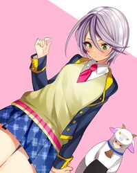  bad_id bad_pixiv_id blue_skirt female from_below gambe green_eyes necktie panties pantyshot paprika_private_academy_school_uniform pleated_skirt pretty_series pripara red_necktie school_uniform shikyoin_hibiki short_hair skirt standing underwear white_hair white_panties 