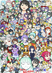  428:_fuusa_sareta_shibuya_de 6+girls absurdres adventure_time annotation_request aruruu ass backwards_hat banana beret black_bow black_eyes black_hair black_rock_shooter black_sailor_collar blonde_hair blood blue_eyes blue_gloves blue_hair bow brown_eyes brown_hair camilla_(fire_emblem) cammy_white canaan_(character) canaan_(series) canine celty_sturluson character_request closed_eyes copyright_request cowboy_hat danganronpa_(series) dead_master dragon_quest dragon_quest_iv durarara!! elesa_(pokemon) elizabeth_(bioshock_infinite) elizabeth_(persona) eye_mask eyemask fine_(symphogear) fire_emblem fire_emblem_fates flame_princess food forehead_jewel fruit fukawa_toko gekkan_shoujo_nozaki-kun genocider_shou glasses gloves green_eyes green_hair grey_hair gun hair_over_one_eye hair_tubes hairband handgun happy_birthday hat hatsuse_izuna helmet highres holding holding_food holding_gun holding_weapon inaba_himeko jojo_no_kimyou_na_bouken kanbaru_suruga kokoro_connect kujo_jolyne light_blue_hair lupin_iii manya_(dq4) marley_(pokemon) mine_fujiko monogatari_(series) motorcycle_helmet multicolored_hair multiple_girls murasaki_wakako no_game_no_life one_eye_closed open_mouth pasties persona pokemon pokemon_bw2 pokemon_dppt pokemon_platinum princess_unikitty pug purple_bow purple_eyes purple_hair rainy_devil red_beret red_eyes rozen_maiden sailor_collar samidare_satsuki sawashiro_miyuki sayonara_zetsubou_sensei school_uniform sekiutsu_maria_tarou senjougahara_hitagi senki_zesshou_symphogear seo_yuzuki shinku smile stone_ocean street_fighter takanashi_yomi tegami_bachi the_lego_group the_lego_movie tongue tongue_out twilight_sparkle_(mlp) utawarerumono voice_actor_connection wakako-zake weapon white_bow white_hair wyldstyle yellow_eyes yellow_hairband yoshino_chidori 