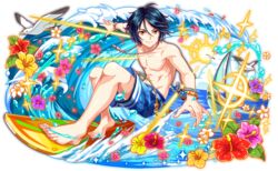  1boy 4others abs aqua_stripes artist_request bare_arms bare_legs bare_pectorals bare_shoulders barefoot beak belted_swimwear bird bird_legs bird_tail black_hair blue_male_swimwear blue_outline boat bracelet cel_shading closed_mouth cloud crash_fever dog_tags double_horizontal_stripe fingernails floral_print flower full_body game_cg groin hibiscus hibiscus_print horizontal-striped_belt horizontal-striped_swimwear jewelry kim_yooshin leaf light_rays male_focus male_swimwear multiple_others no_shoes ocean official_art outline parted_lips pectorals pink_flower pink_petals plumeria purple_flower red_flower red_outline sailboat saturated seagull short_hair single_horizontal_stripe smile solo_focus sparkle square square_print sun sunbeam sunlight surfboard surfing tachi-e tail toenails toes too_many_flowers transparent_background two-tone_beard two-tone_tail two-tone_wings water water_drop watercraft waves white_flower white_stripes white_tail white_wings wings yellow_eyes yellow_flower 