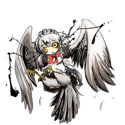  2015 animal_humanoid avian avian_humanoid bird bird_humanoid black_clothing black_dress clothing curse dress european_mythology evil_eyes feathers feet female futaba_channel greek_mythology grey_body grey_feathers hair harpy hi_res humanoid maid_apron maid_headdress maid_uniform mythological_avian mythological_creature mythology nijiura_maids owl owl_humanoid red_ribbon seirei silver_hair simple_background solo tail tail_feathers talons toes uniform venom white_background winged_arms wings yabai-san yellow_eyes 