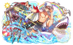  1boy 5others abs adjusting_eyewear armband artist_request bare_arms bare_pectorals beak bird bird_legs bird_tail black_eyes boat bracelet braid braided_ponytail breasts cage cape capelet cel_shading chains closed_mouth cloud crash_fever dog_tags full_body game_cg grey_male_swimwear holding holding_polearm holding_trident holding_weapon hood hooded_cape innertube jewelry lee_bangwon light_particles light_rays lock long_hair low-tied_long_hair male_focus male_swimwear medium_breasts multiple_others official_art open_mouth outline pectorals polearm red_armband red_eyes red_outline rope saturated seagull shark sharp_teeth smile solo_focus sparkle square square_print sun sunbeam sunglasses sunlight swim_ring tachi-e tail teeth tied_armband transparent_background trident two-tone_tail two-tone_wings watercraft weapon white_bird white_cape white_capelet white_tail white_wings wings 