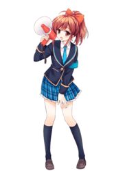  bow brown_eyes brown_hair female full_body girlfriend_(kari) hair_ornament hair_ribbon hairbow hairclip megaphone necktie official_art plaid plaid_skirt pleated_skirt ponytail qp:flapper ribbon sakurai_akane_(girlfriend) school_uniform skirt solo transparent_background 