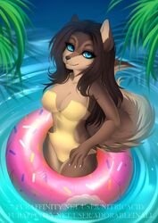  2018 5_fingers adorableinall anthro bedroom_eyes blue_eyes breasts brown_eyes canid canine canis clothing detailed_background digital_media_(artwork) domestic_dog eyelashes female fingers hi_res looking_at_viewer mammal narrowed_eyes nitricacid one-piece_swimsuit seductive smile solo swimwear 