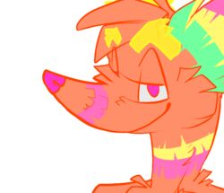  2017 alpha_channel ambiguous_gender animate_inanimate animated anthro bedroom_eyes bust_portrait canid canine flat_colors fox fur half-closed_eyes humor idoodle2draw lapfox_trax living_pinata looking_at_viewer mammal multicolored_body multicolored_fur narrowed_eyes pinata portrait purple_body purple_eyes purple_fur reaction_image red_body red_fur seductive short_playtime simple_background smile smirk solo the_quick_brown_fox transparent_background wiggles_eyebrows yellow_body yellow_fur 