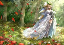  blonde_hair dress fate/grand_order fate_(series) saber_bride short_hair tagme_(artist) tree 