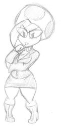  eyewear female glasses hi_res humanoid jolene_(paper_mario) kenta_(artist) mario_bros monochrome nintendo not_furry paper_mario simple_background solo thick_thighs toad_(mario) traditional_media_(artwork) wide_hips 