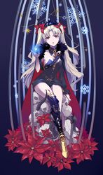  :o absurdres alternate_hair_color animal_skull arm_support armored_boots asymmetrical_sleeves black_leotard black_sleeves black_thighhighs boots bow breasts choker christmas_star cleavage collarbone commentary_request detached_sleeves ereshkigal_(fate) fate/grand_order fate_(series) female floating floating_hair floating_object flower full_body hair_flower hair_ornament hairbow hand_up highres hisame_(gocbu) leotard long_hair long_sleeves looking_up medium_breasts pile_of_skulls poinsettia red_bow red_eyes red_flower single_boot single_sleeve sitting skull skull_ornament snowflakes solo star_(symbol) strapless strapless_leotard thigh_boots thighhighs two_side_up uneven_sleeves very_long_hair white_hair 