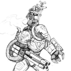  1:1 adeptus_astartes anthro armor clothed clothing commissar cosplay crossover crossover_cosplay dreadnought gun hi_res hladilnik machine male mammal monochrome power_armor ranged_weapon rodent skaven space_marine warhammer_(franchise) warhammer_40000 warhammer_fantasy weapon 