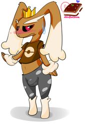  abobarseem avoid_posting blush bodily_fluids bulge clothed clothing crown fully_clothed generation_4_pokemon headgear lopunny male nintendo pokemon pokemon_(species) red_eyes shirt sweat topwear 