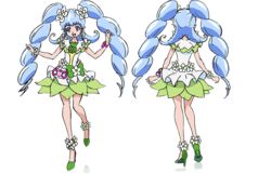  2girls alternate_form bare_legs blue_eyes blue_hair bow brooch clone cure_princess cure_princess_(macadamia_hula_dance) curly_hair dual_persona flipped_hair flower full_body green_skirt hair_flower hair_ornament happinesscharge_precure! heart heart_brooch high_heels jewelry long_hair magical_girl multiple_girls multiple_views official_art precure ribbon satou_masayuki shirayuki_hime shoes skirt smile standing transparent_background turnaround twintails two_side_up wrist_cuffs 