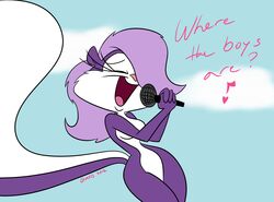  2012 anthro casual_nudity closed_eyes electronics female fifi_la_fume hair heart_symbol hi_res mammal mephitid microphone mysteryfanboy91 nude open_mouth purple_hair singing skunk solo tiny_toon_adventures vector warner_brothers 