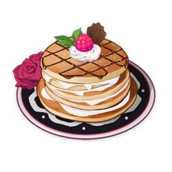  artist_request berry chocolate dessert flower food food_focus game_cg genshin_impact leaf lighter-than-air_pancake_(genshin_impact) lowres mint no_humans official_art pancake plate red_flower red_rose rose simple_background still_life third-party_source transparent_background whipped_cream 