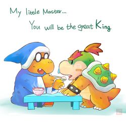  1:1 2020 anthro baby_bowser bodily_fluids bowser_jr. clothing crying duo english_text eyewear food glasses hat headgear headwear hi_res kamek kemono koopa lates magikoopa mario_bros nintendo reptile robe scalie simple_background tears text white_background yoshi&#039;s_island 