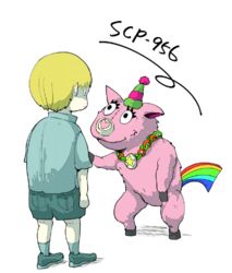  2018 ambiguous_gender animate_inanimate duo equid equine eyelashes fur horn human living_pinata lolicon male mammal mythological_creature mythological_equine mythology pinata pink_body pink_fur scp-956 scp_foundation scp_zzzz_(artist) unicorn young young_human 