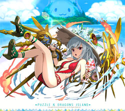  :o adachi_yousuke clock day female full_body gears grey_hair hat high_heels highres long_hair mechanical_wings official_art one-piece_swimsuit pink_eyes puzzle_&amp;_dragons red_one-piece_swimsuit simple_background solo sun_hat swimsuit urd_(p&amp;d) white_background wings 