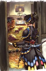  antennae armor black_hair chef_hat fake_antennae fake_wings feline felyne female honey ladybug messy monster_hunter ponytail rhopessa_(armor) sword teapot tsuyakeshi_chairo weapon 