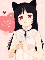  animal_ears bad_id bad_pixiv_id black_hair blunt_bangs cat_ears fake_animal_ears female gokou_ruri hairband happy_valentine heart highres long_hair mole mole_under_eye nail_polish ore_no_imouto_ga_konna_ni_kawaii_wake_ga_nai own_hands_together red_eyes smile solo upper_body valentine weyowang 