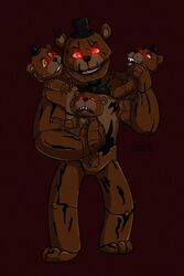  ambiguous_gender animatronic anthro bear bow_(feature) bow_tie clothing five_nights_at_freddy&#039;s five_nights_at_freddy&#039;s_4 freddles_(fnaf) glowing glowing_eyes group hat headgear headwear hi_res machine mammal nightmare_freddy_(fnaf) odu red_eyes robot scottgames top_hat young young_anthro 