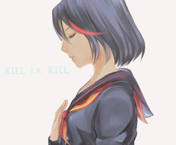  anko_(tkg0705) bad_id bad_pixiv_id black_hair closed_eyes female kill_la_kill matoi_ryuuko multicolored_hair profile school_uniform senketsu serafuku short_hair streaked_hair 