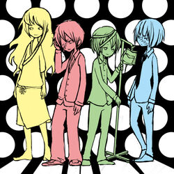  .flow 3boys aojiru_(yume_2kki) bad_id bad_pixiv_id bob_cut crossover expressionless female full_body intravenous_drip kaibutsu long_hair looking_at_viewer multiple_boys multiple_monochrome nanashi_(yume_nisshi) necktie pajamas photoshop_(medium) school_uniform shitaisan standing taichori yume_2kki yume_nikki yume_nisshi 