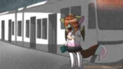  16:9 animated book brown_hair chibi computerdeathglare demon domestic_cat felid feline felis female fur hair hi_res mammal membrane_(anatomy) membranous_wings multicolored_hair night outside pyro_koshka raining sad solo white_body white_fur wings 