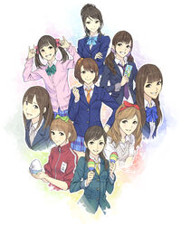  6+girls :d \m/ arms_up asymmetrical_hair ayase_eli beamed_eighth_notes black_hair blazer blue_bow blue_bowtie blue_jacket blue_skirt blunt_bangs bow bowl bowtie braid brown_eyes brown_hair buttons card cardigan chilhoo88 clenched_hand collared_shirt commentary_request crossed_arms curly_hair eighth_note green_bow green_bowtie green_jacket grey_bow grey_necktie grin hair_between_eyes hair_bun hairbow highres holding holding_card hoshizora_rin iida_riho instrument jacket koizumi_hanayo kosaka_honoka kubo_yurika kusuda_aina layered_clothes light_brown_hair long_hair long_sleeves looking_at_viewer love_live! love_live!_school_idol_project low_twintails maracas mimori_suzuko minami_kotori multiple_girls musical_note nanjou_yoshino necktie nishikino_maki nitta_emi one_side_up open_clothes open_jacket open_mouth orange_bow orange_necktie pile_(voice_actor) pink_sweater plaid plaid_skirt pleated_skirt purple_bow purple_necktie purple_scrunchie quarter_note real_life red_bow rice_bowl scrunchie shirt short_hair single_hair_bun skirt sleeve_cuffs sleeves_pushed_up smile sonoda_umi staff_(music) straight_hair striped_bow striped_bowtie striped_clothes sweater swept_bangs tarot tarot_(card) the_star_(tarot) tojo_nozomi tokui_sora track_jacket twintails uchida_aya vest voice_actor voice_actor_connection white_shirt yazawa_nico zipper 